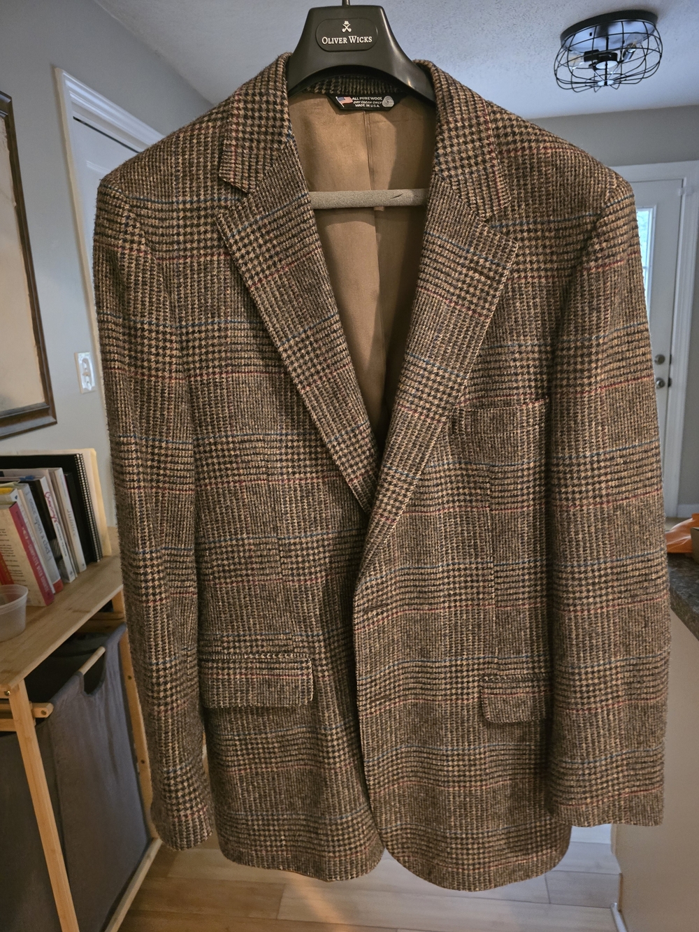 Men's Brown Glen Plaid Wool Blazer - Classic Tailoring (46L)
